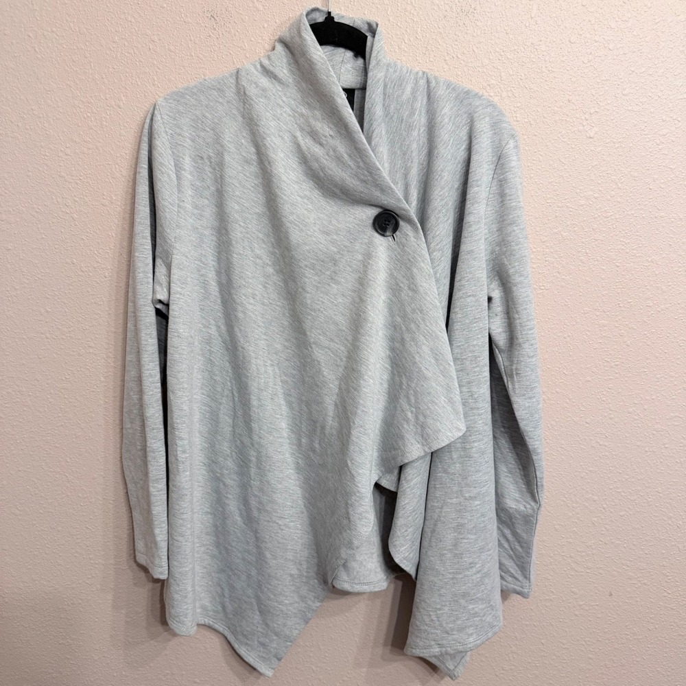 Bobeau Heather Gray One Button Wrap Cardigan Draped Fleece Sweater Small